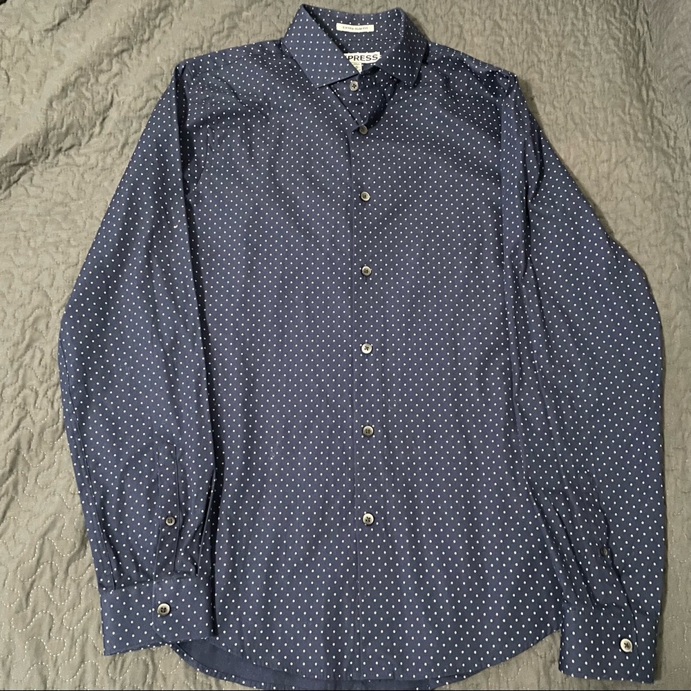 Express Men’s Navy Polka Dot Button Dress Shirt